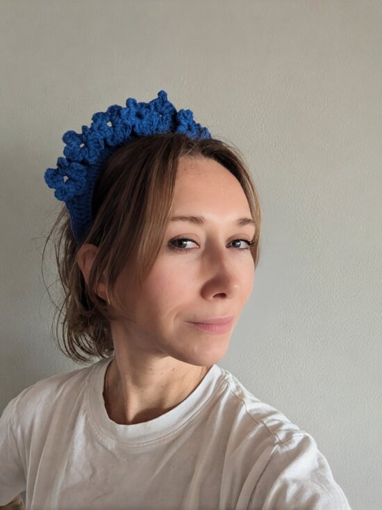 Artisan Handmade Crochet Floral Crown Headband - Electric Cobalt Blue main image 8